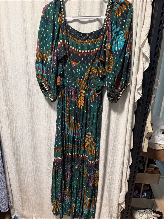 FARM Rio Dresses & Skirts - FARM Rio Teal Maxi Dress with Mustard & Teal Botanical Print